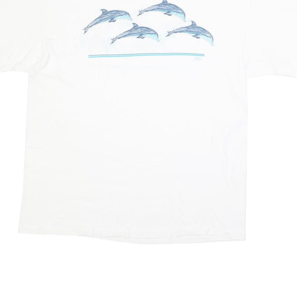 HANES Single Stitch Mens White Dolphin Graphic T-Shirt XL Short Sleeve Crew Neck