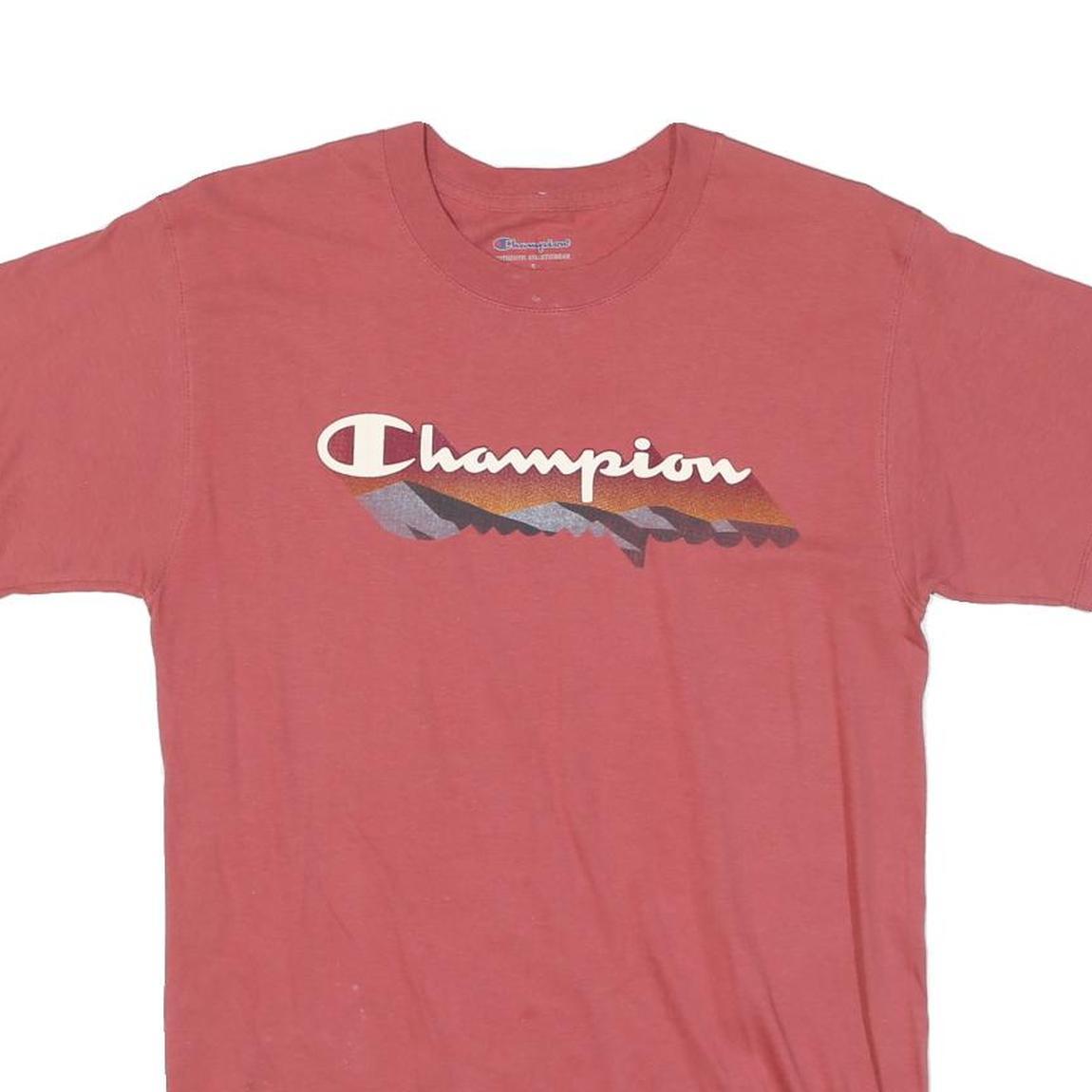 CHAMPION Mens Red Graphic Logo T-Shirt S Short Sleeve Crew Neck Classic Cotton