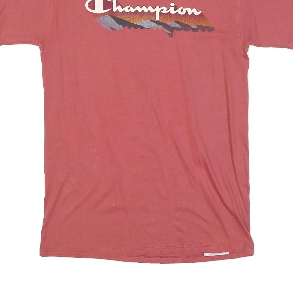 CHAMPION Mens Red Graphic Logo T-Shirt S Short Sleeve Crew Neck Classic Cotton