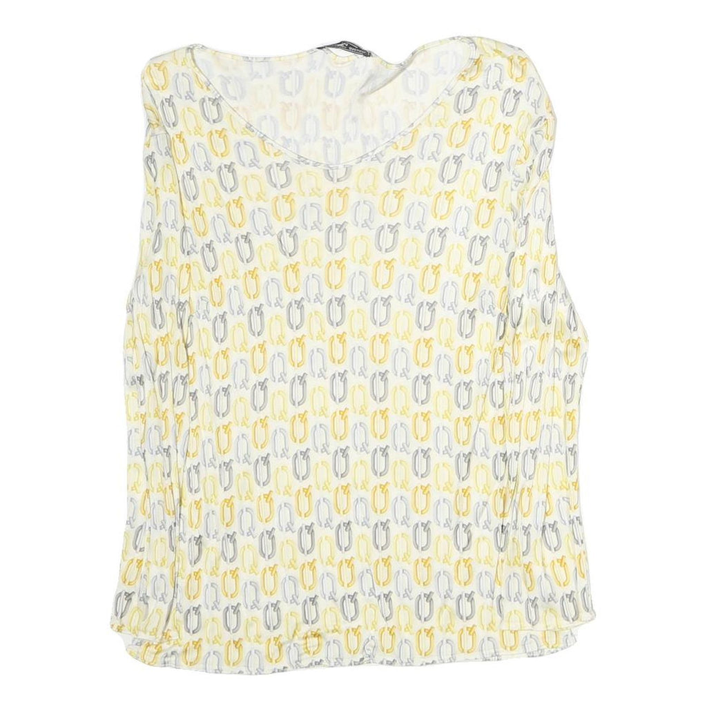 INTELLIGENCE QUOTIENT Womens Yellow & Grey Printed Sleeveless Top V-Neck M