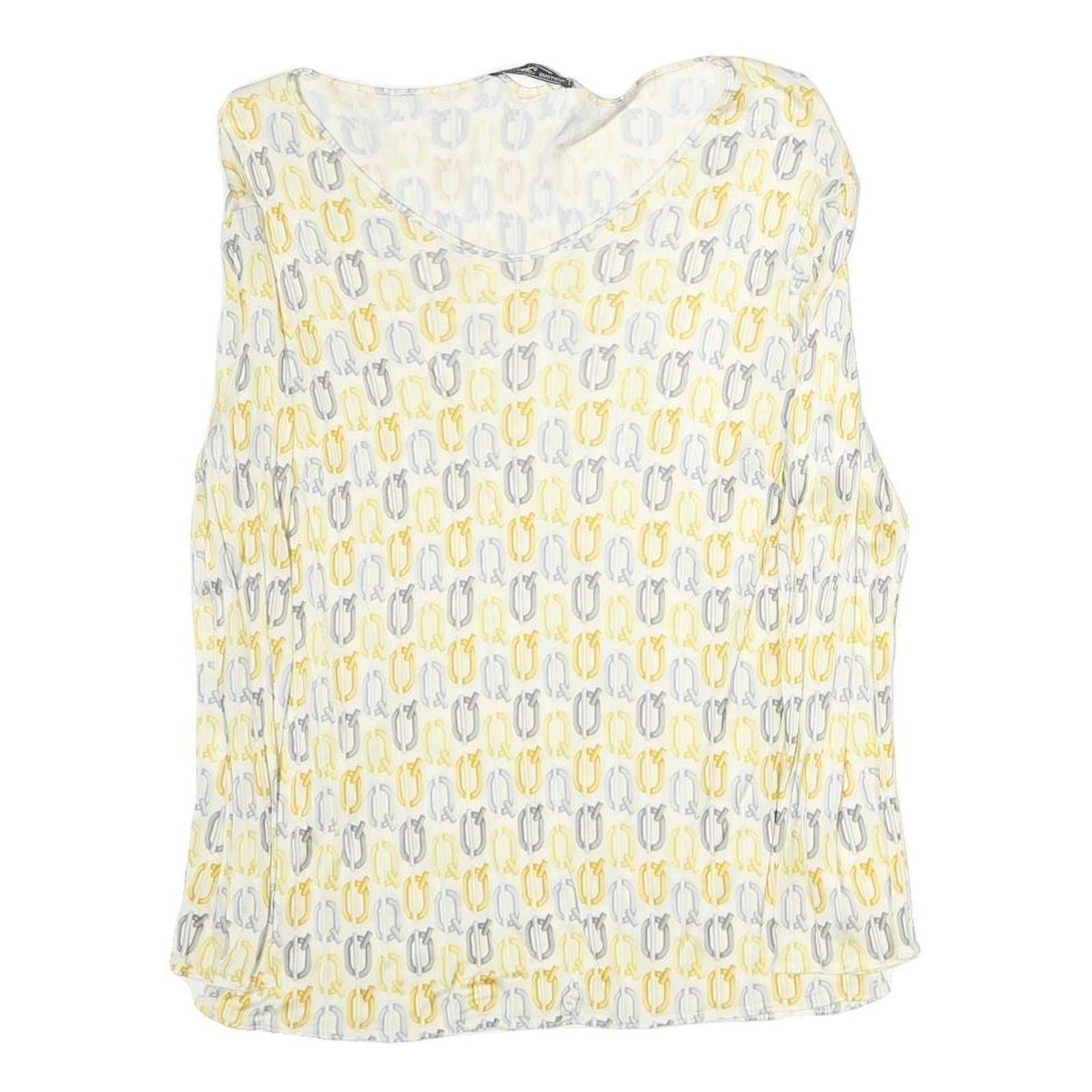 INTELLIGENCE QUOTIENT Womens Yellow & Grey Printed Sleeveless Top V-Neck M
