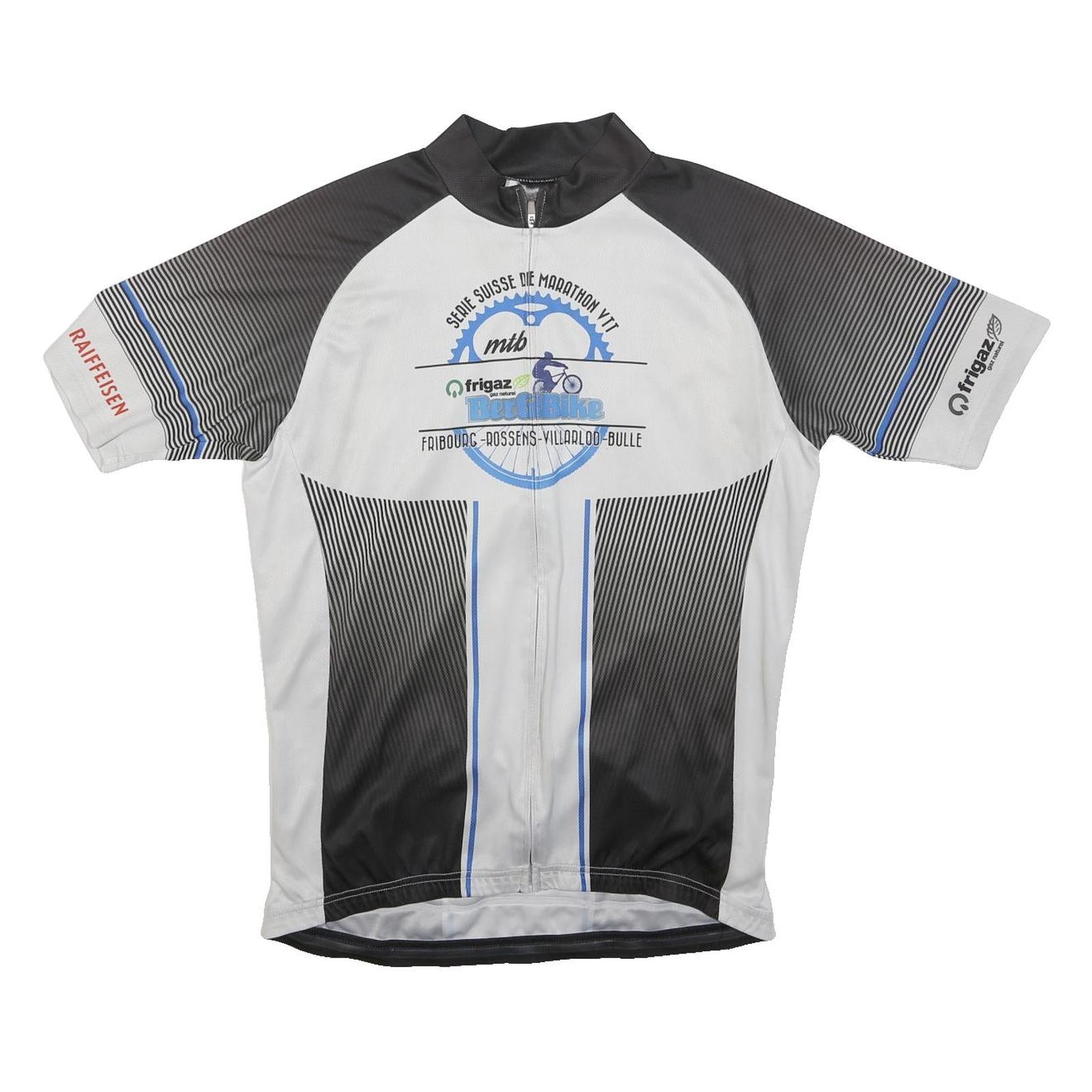 Mens White & Black Cycling Jersey L Short Sleeve Zip Up Frigaz Beret Bike Sports