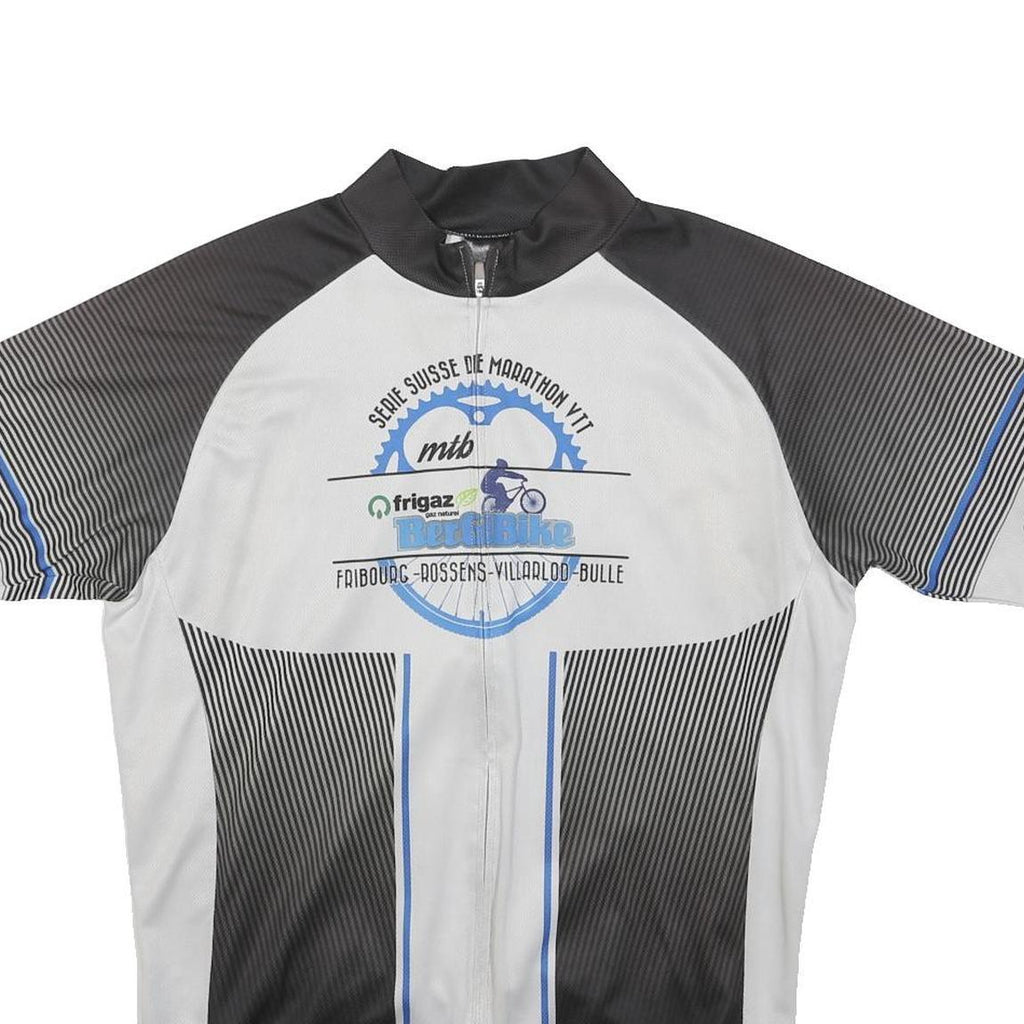 Mens White & Black Cycling Jersey L Short Sleeve Zip Up Frigaz Beret Bike Sports