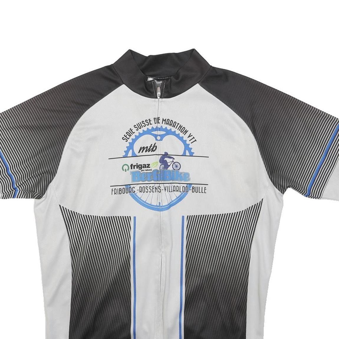 Mens White & Black Cycling Jersey L Short Sleeve Zip Up Frigaz Beret Bike Sports