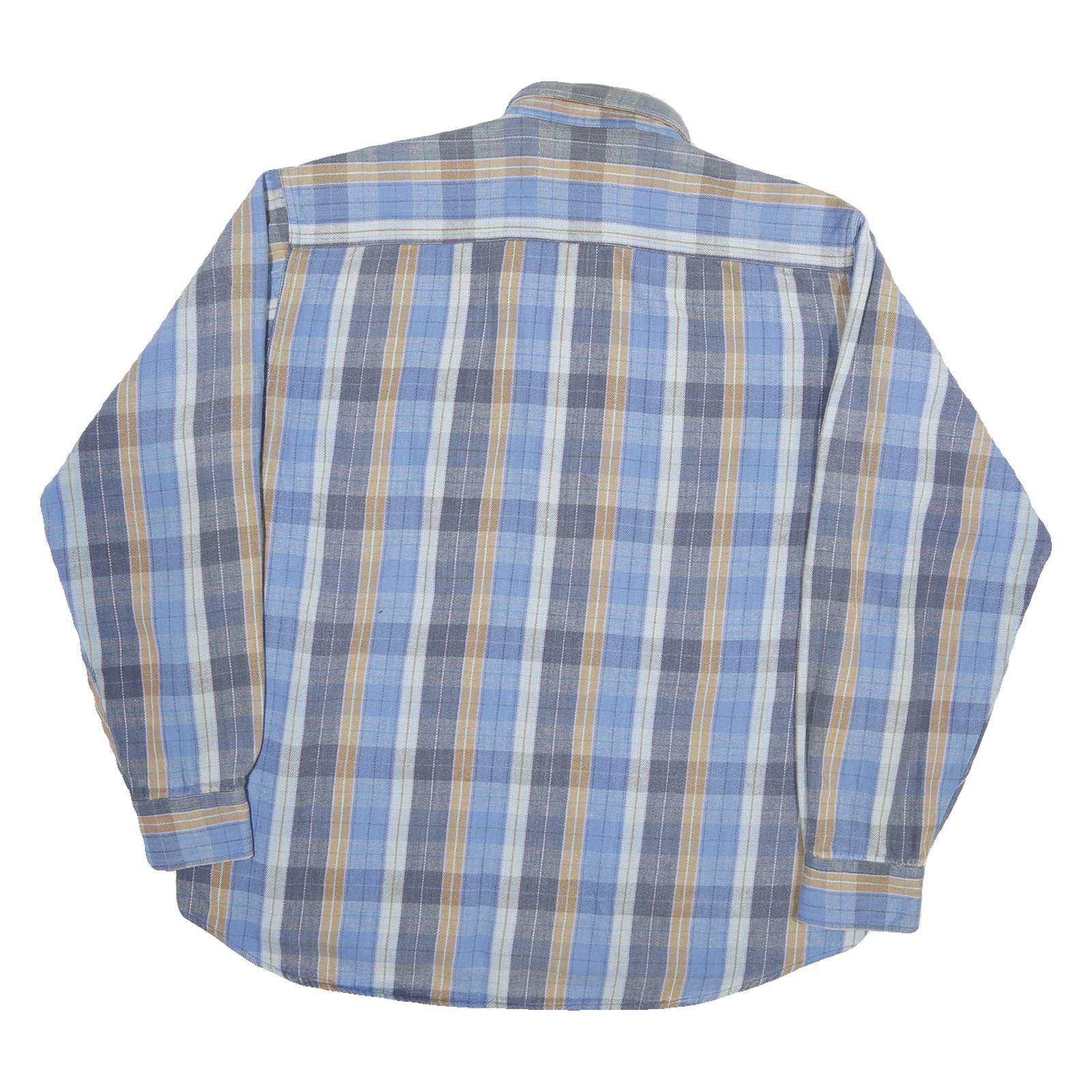 ALASKA Mens Blue & Beige Check Shirt L Cotton Blend Casual Button-Up