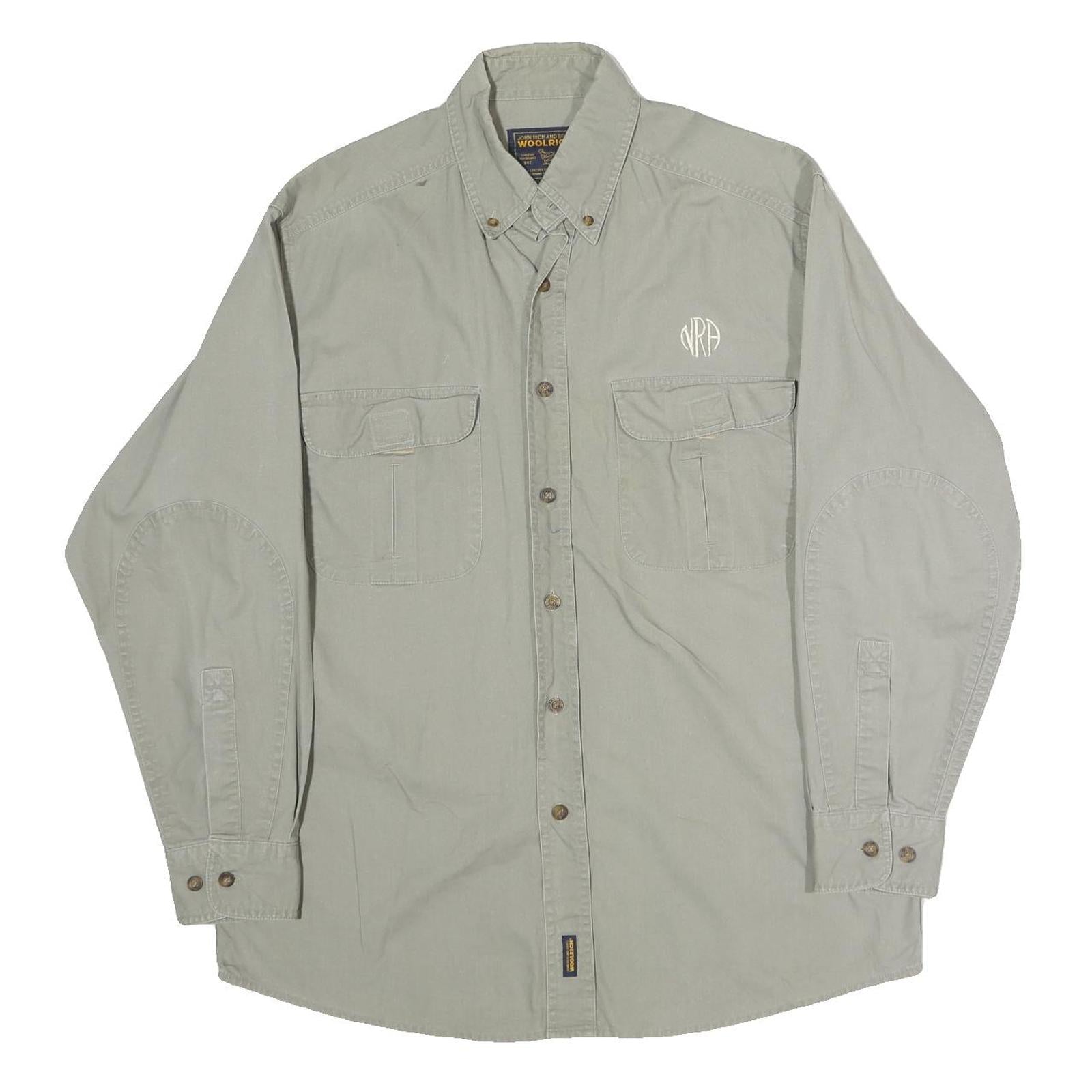 WOOLRICH Mens Green Cotton Casual Shirt M Button Down Long Sleeve Pockets
