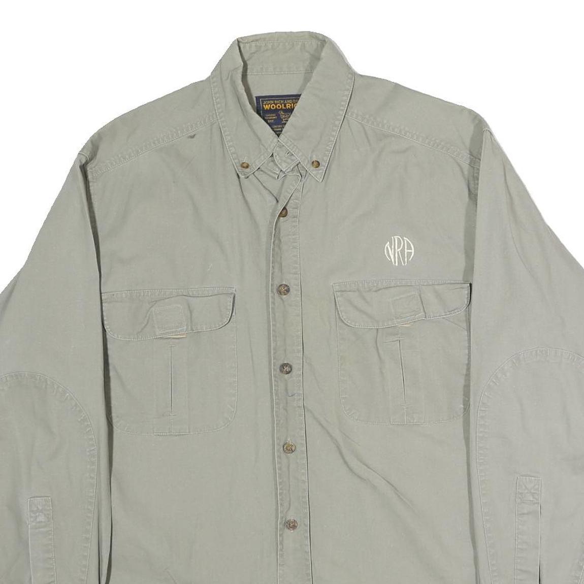 WOOLRICH Mens Green Cotton Casual Shirt M Button Down Long Sleeve Pockets
