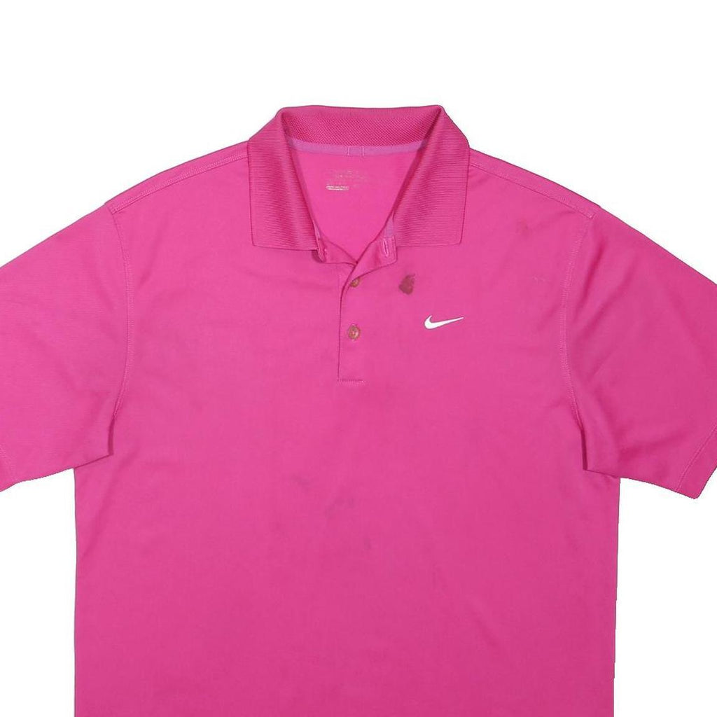 NIKE Womens Pink Short Sleeve Plain Polo Shirt L Casual Cotton Blend Comfort