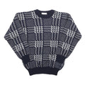 Mens Navy Blue & Grey Patterned Wool Blend Jumper Crew Neck Basic Knit M