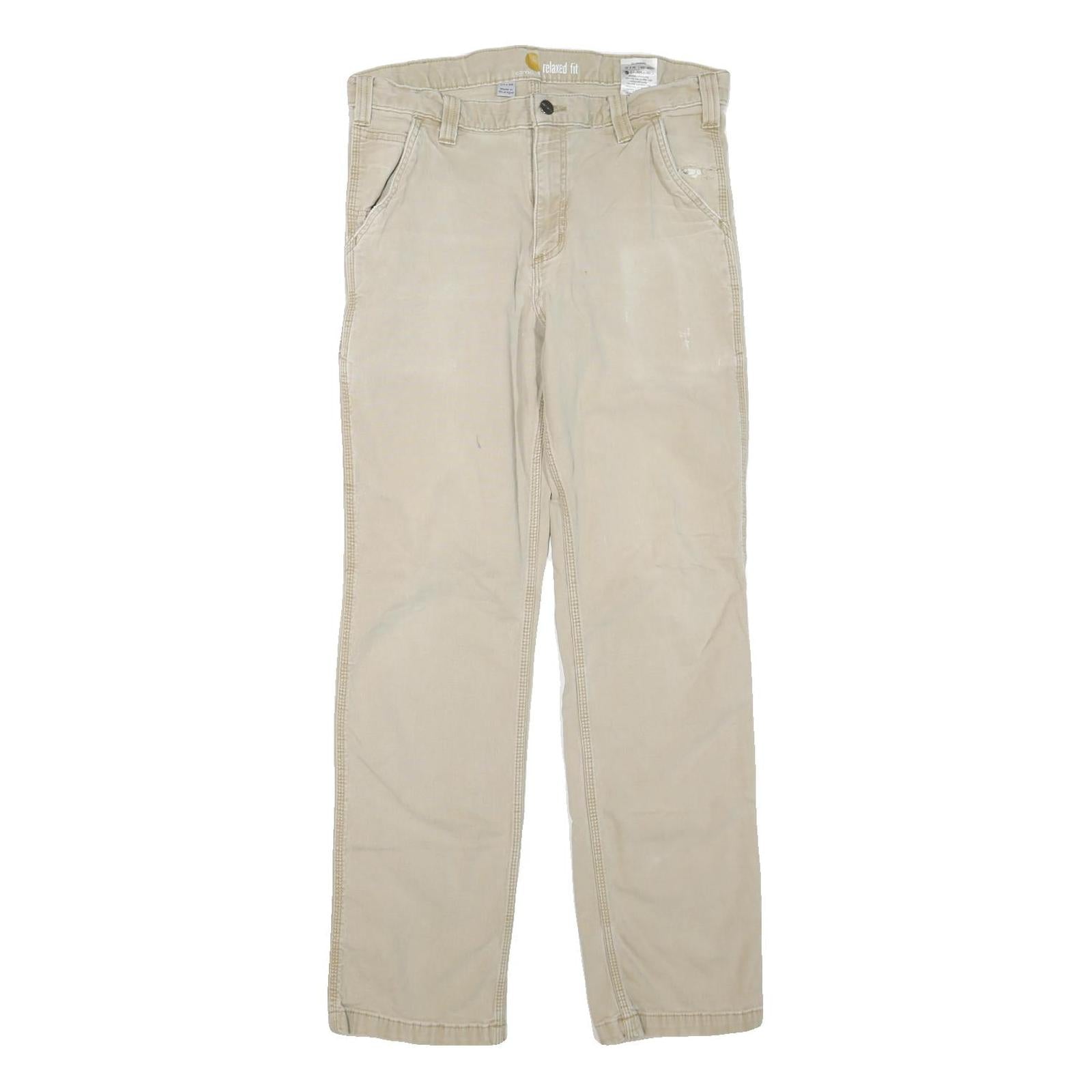 CARHARTT Mens Cotton Blend Beige Regular Fit Straight Leg Trousers W34 L32