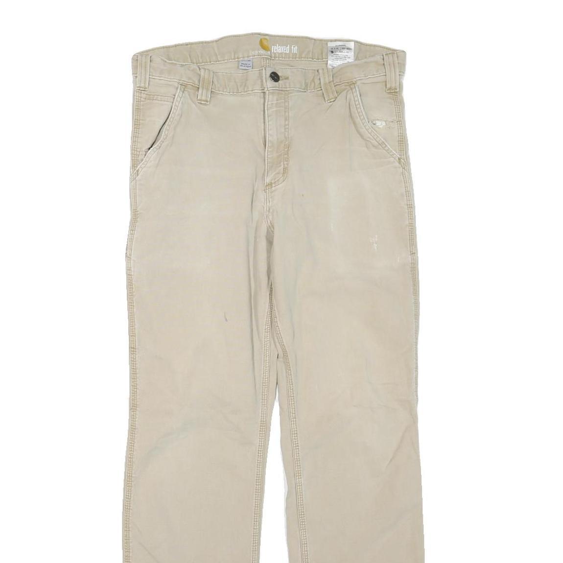 CARHARTT Mens Cotton Blend Beige Regular Fit Straight Leg Trousers W34 L32