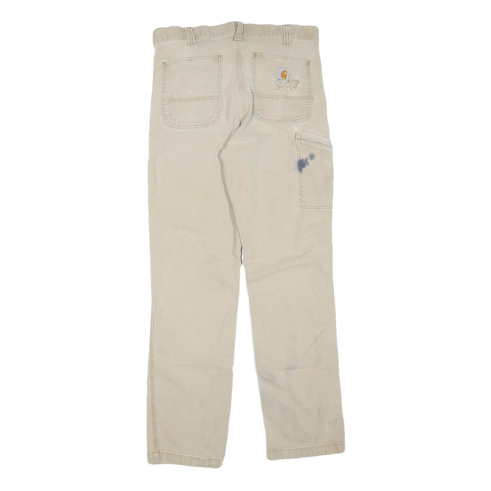 CARHARTT Mens Cotton Blend Beige Regular Fit Straight Leg Trousers W34 L32
