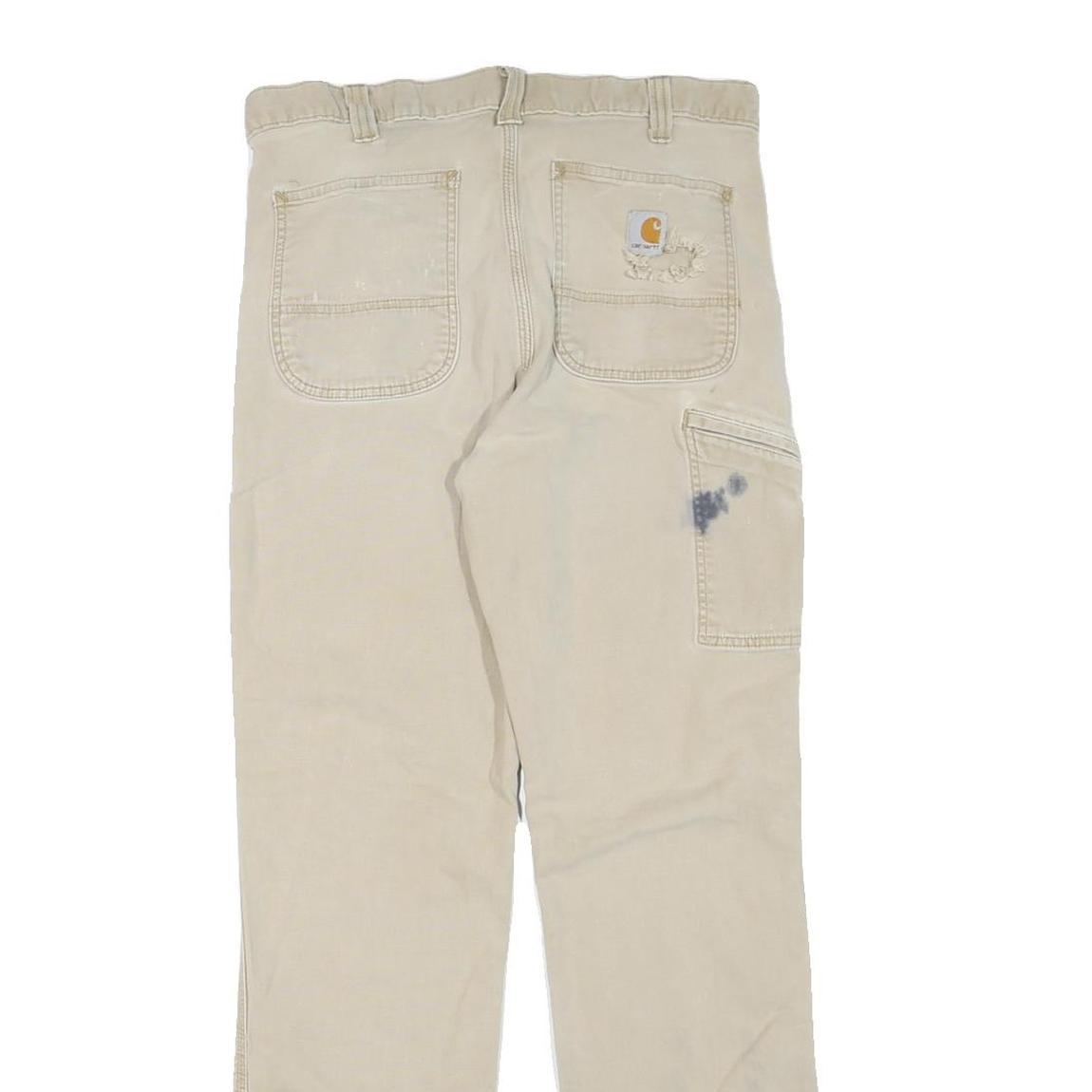 CARHARTT Mens Cotton Blend Beige Regular Fit Straight Leg Trousers W34 L32