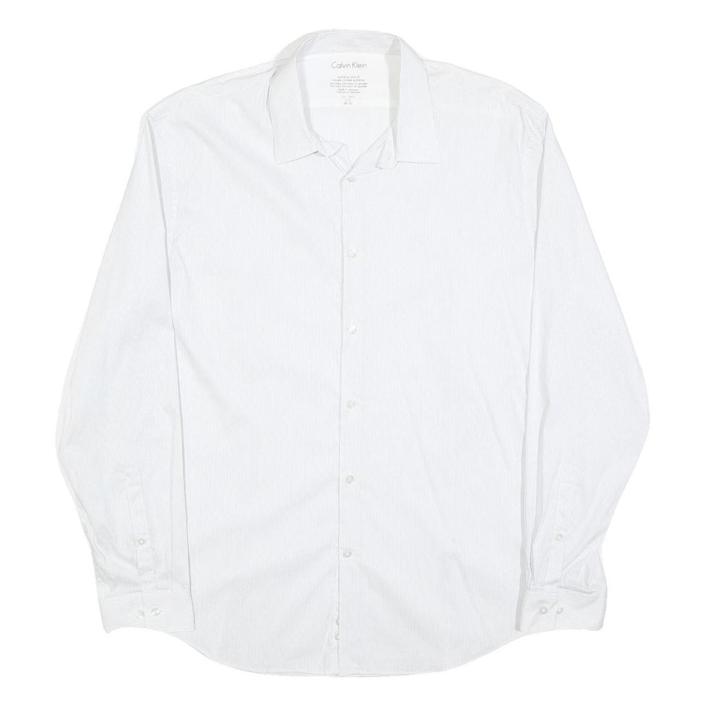 CALVIN KLEIN Mens White L Cotton Blend Shirt Long Sleeve Button Down Collar