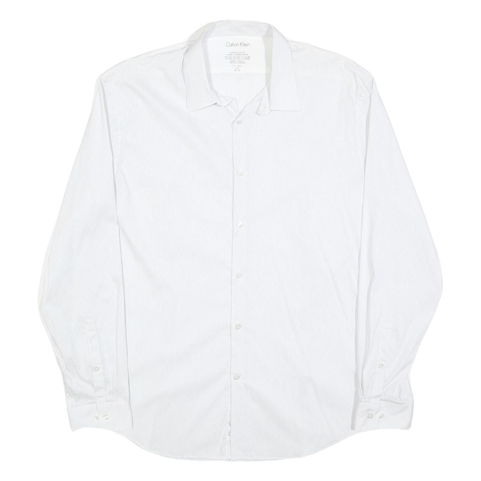 CALVIN KLEIN Mens White L Cotton Blend Shirt Long Sleeve Button Down Collar