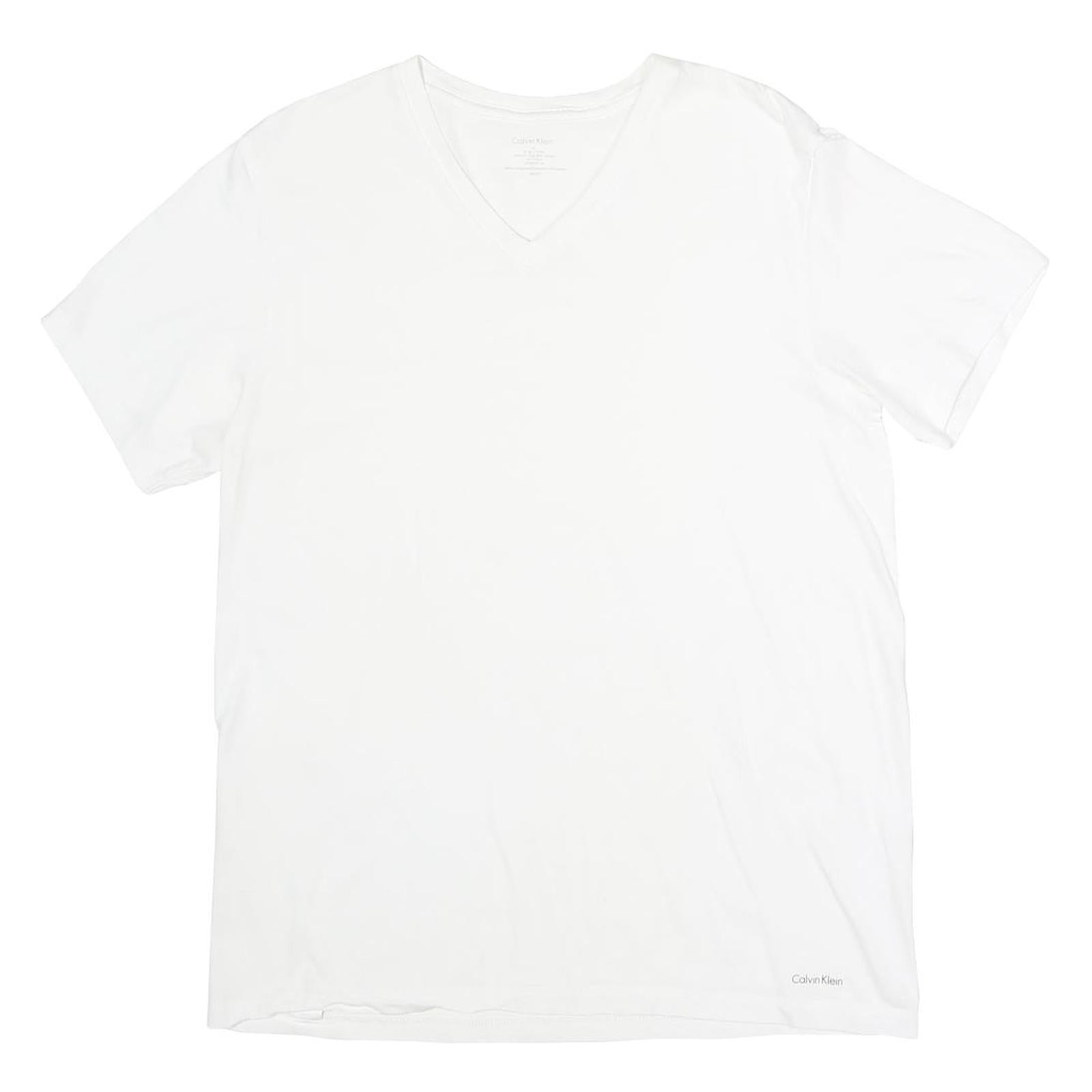 CALVIN KLEIN Mens White V-Neck T-Shirt M Cotton Classic Plain Short Sleeve