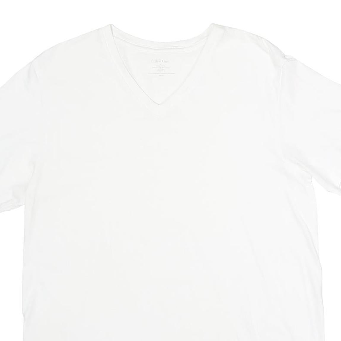 CALVIN KLEIN Mens White V-Neck T-Shirt M Cotton Classic Plain Short Sleeve