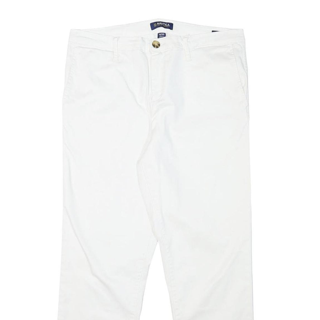 NAUTICA Womens White Slim Slim Fit Cotton Blend Trousers W32 L26 Casual Zip