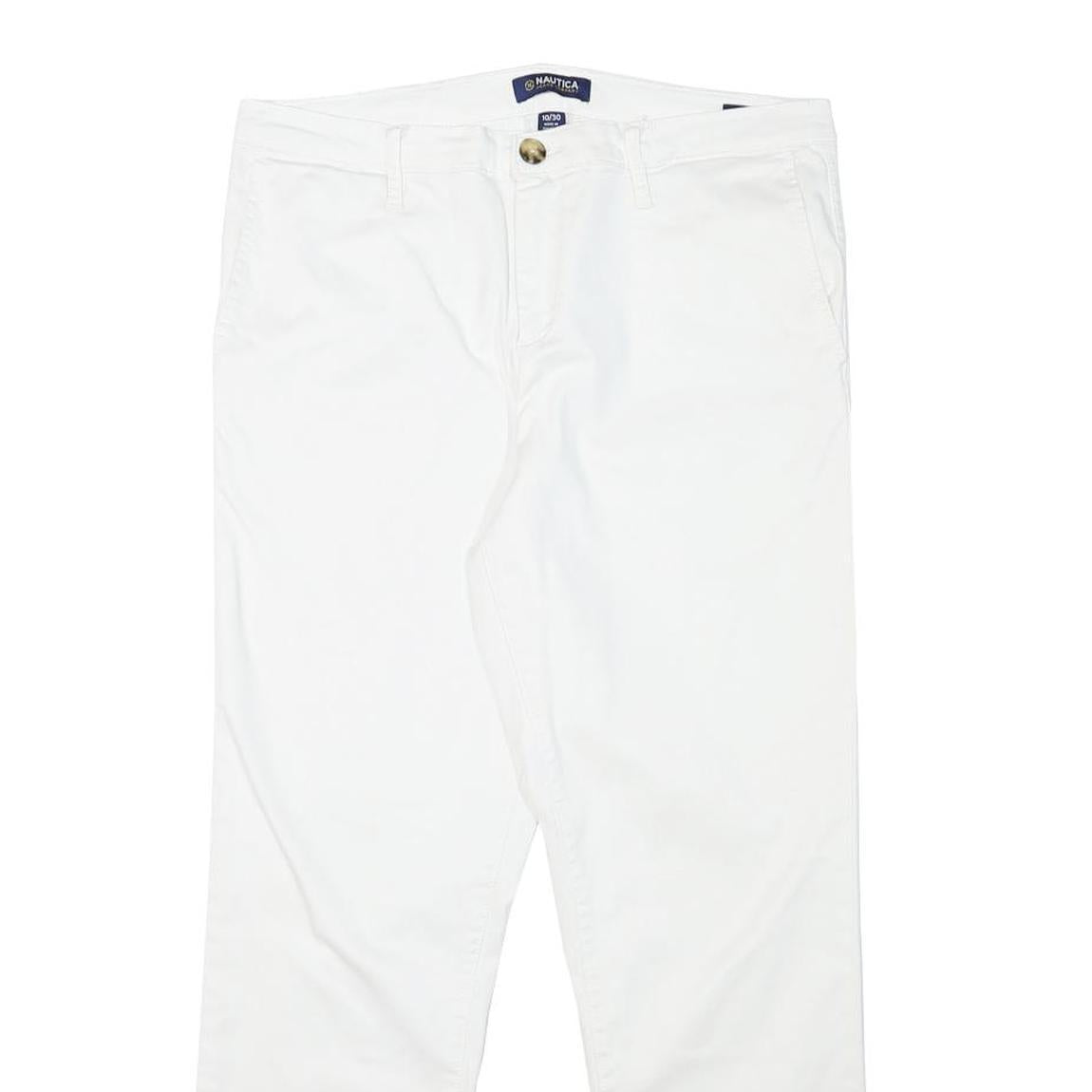 NAUTICA Womens White Slim Slim Fit Cotton Blend Trousers W32 L26 Casual Zip