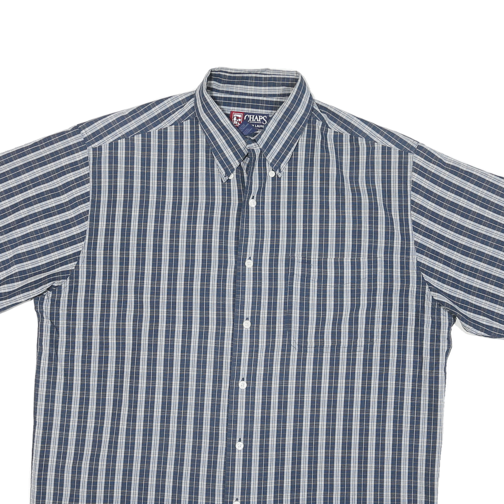 CHAPS Mens Blue Plain Short Sleeve Button Shirt L Casual Cotton Blend