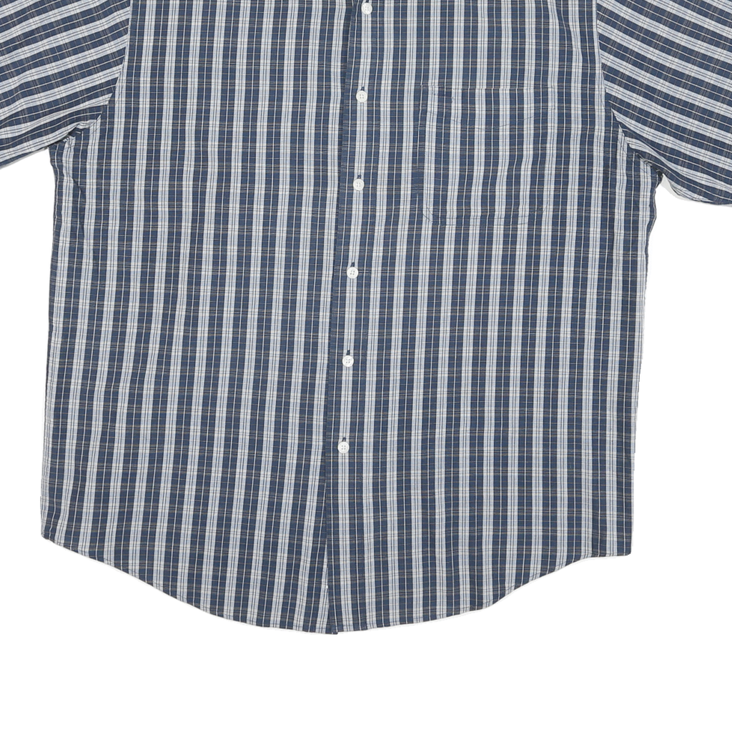 CHAPS Mens Blue Plain Short Sleeve Button Shirt L Casual Cotton Blend