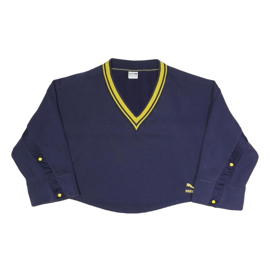PUMA Womens Blue & Yellow V-Neck UK 10 Cotton Blend Sweatshirt Long Sleeve