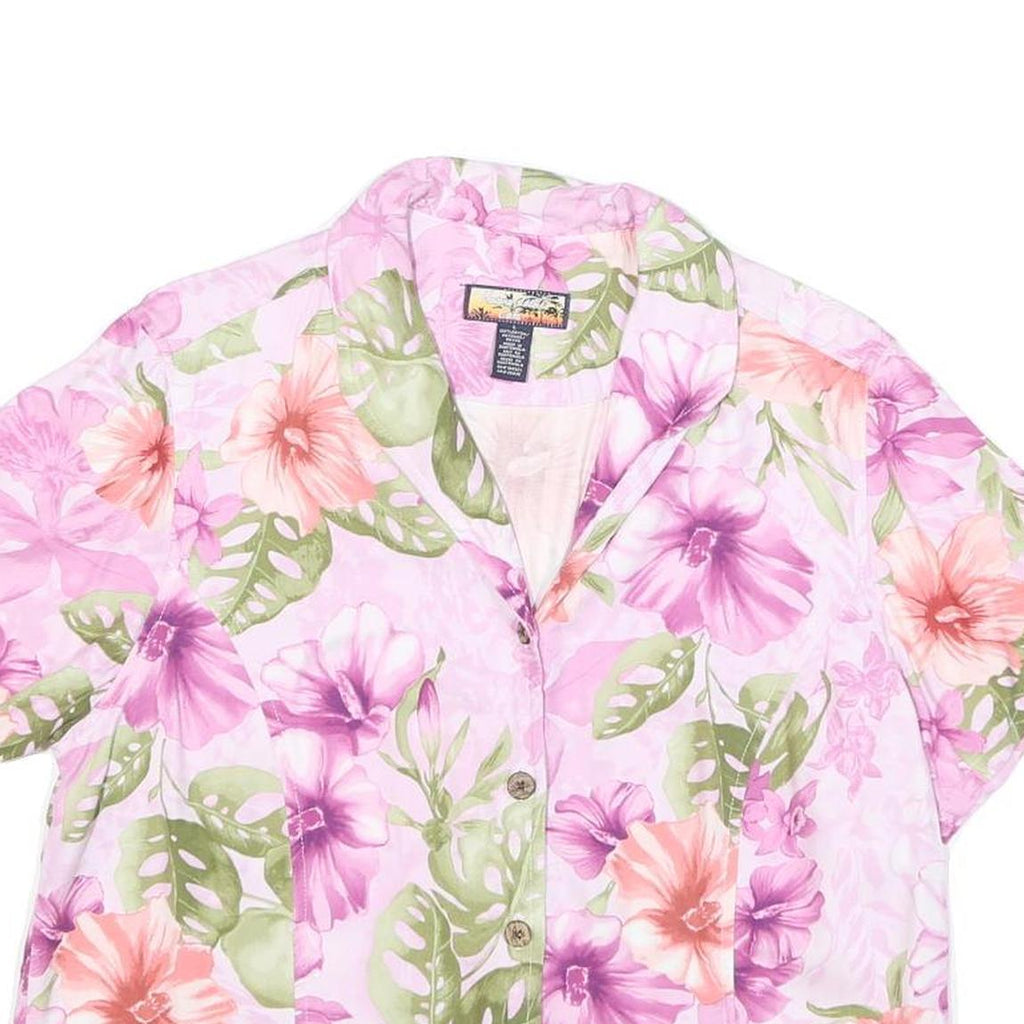 HAVANA JACKS CAFE Womens Pink Floral Rayon Shirt Short Sleeve Collared L Summer