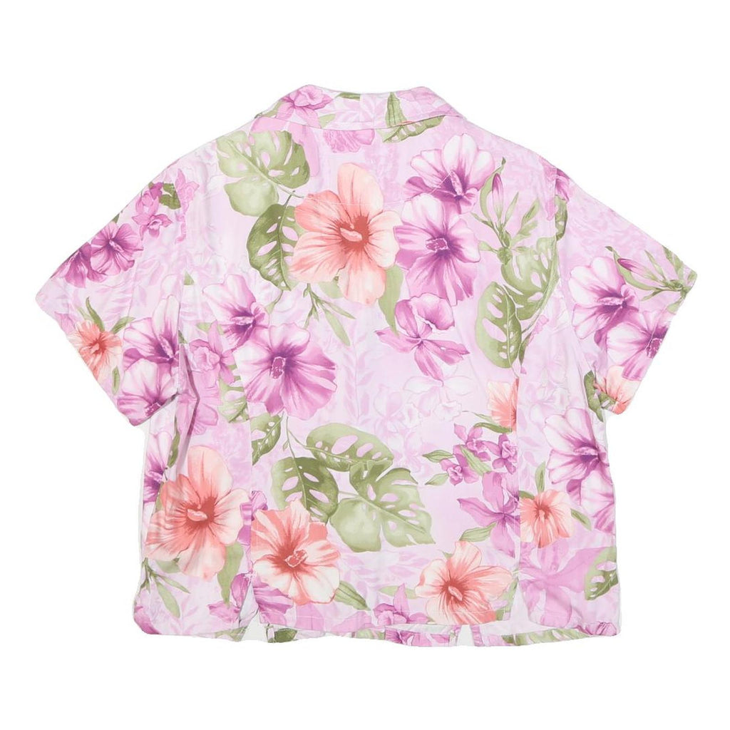 HAVANA JACKS CAFE Womens Pink Floral Rayon Shirt Short Sleeve Collared L Summer
