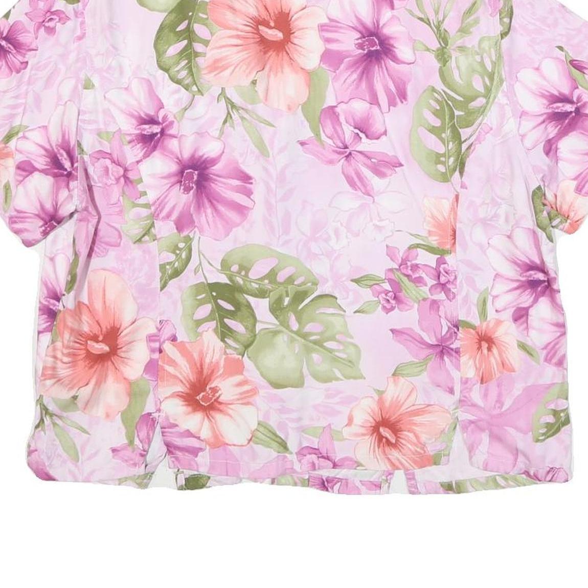 HAVANA JACKS CAFE Womens Pink Floral Rayon Shirt Short Sleeve Collared L Summer