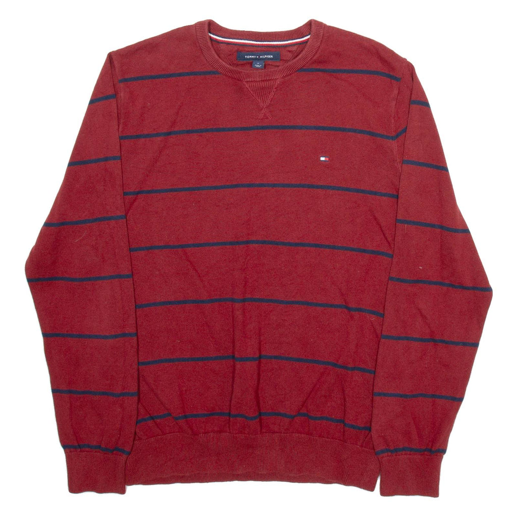 TOMMY HILFIGER Mens Patterned Jumper Red Striped Tight Knit M