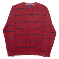 TOMMY HILFIGER Mens Patterned Jumper Red Striped Tight Knit M