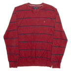 TOMMY HILFIGER Mens Patterned Jumper Red Striped Tight Knit M