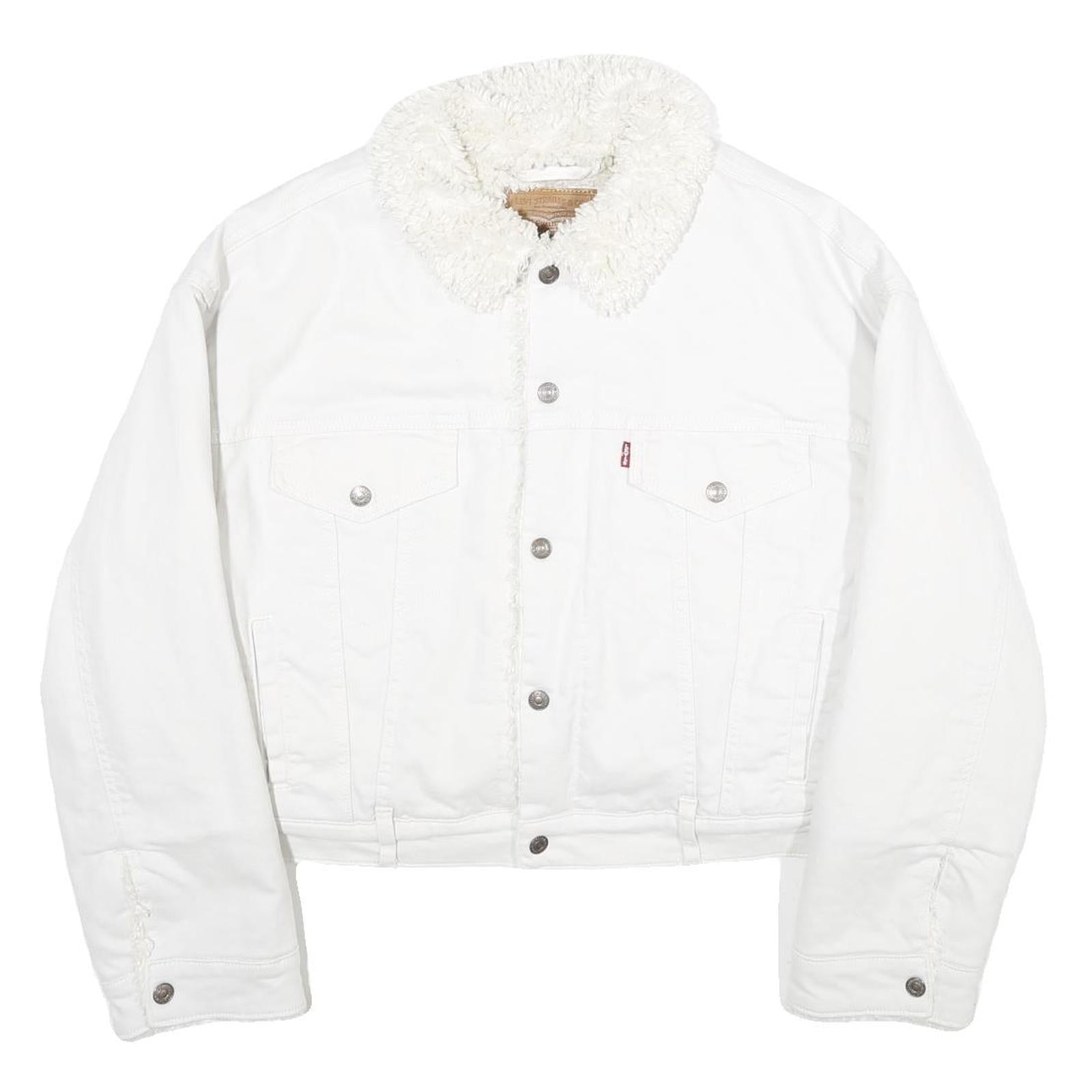 LEVI'S Womens White Cotton Blend Sherpa Collar Jacket L Denim Button