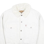 LEVI'S Womens White Cotton Blend Sherpa Collar Jacket L Denim Button