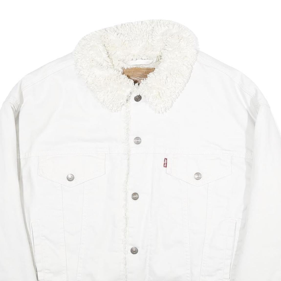 LEVI'S Womens White Cotton Blend Sherpa Collar Jacket L Denim Button