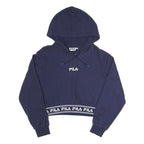 FILA Womens Navy Blue Hoodie UK 12 Cropped Logo Embroidered Sweatshirt