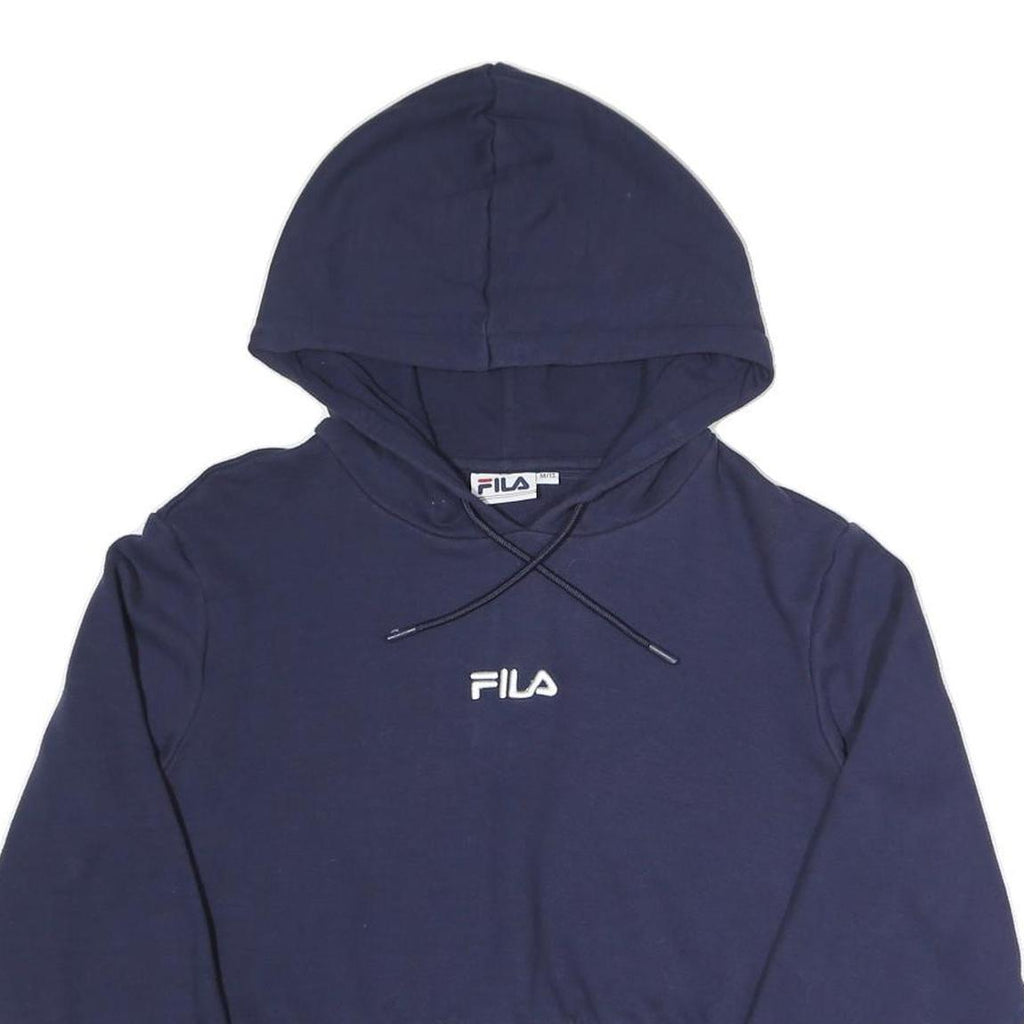 FILA Womens Navy Blue Hoodie UK 12 Cropped Logo Embroidered Sweatshirt
