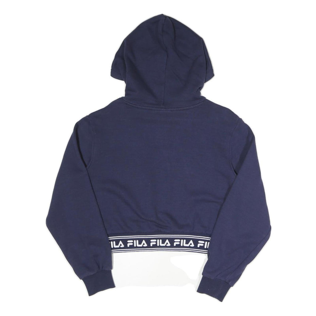 FILA Womens Navy Blue Hoodie UK 12 Cropped Logo Embroidered Sweatshirt