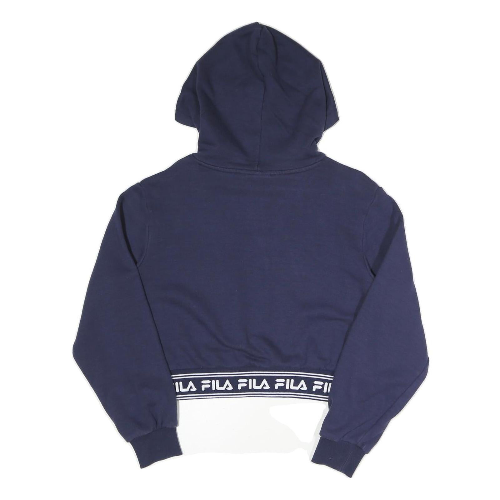 FILA Womens Navy Blue Hoodie UK 12 Cropped Logo Embroidered Sweatshirt