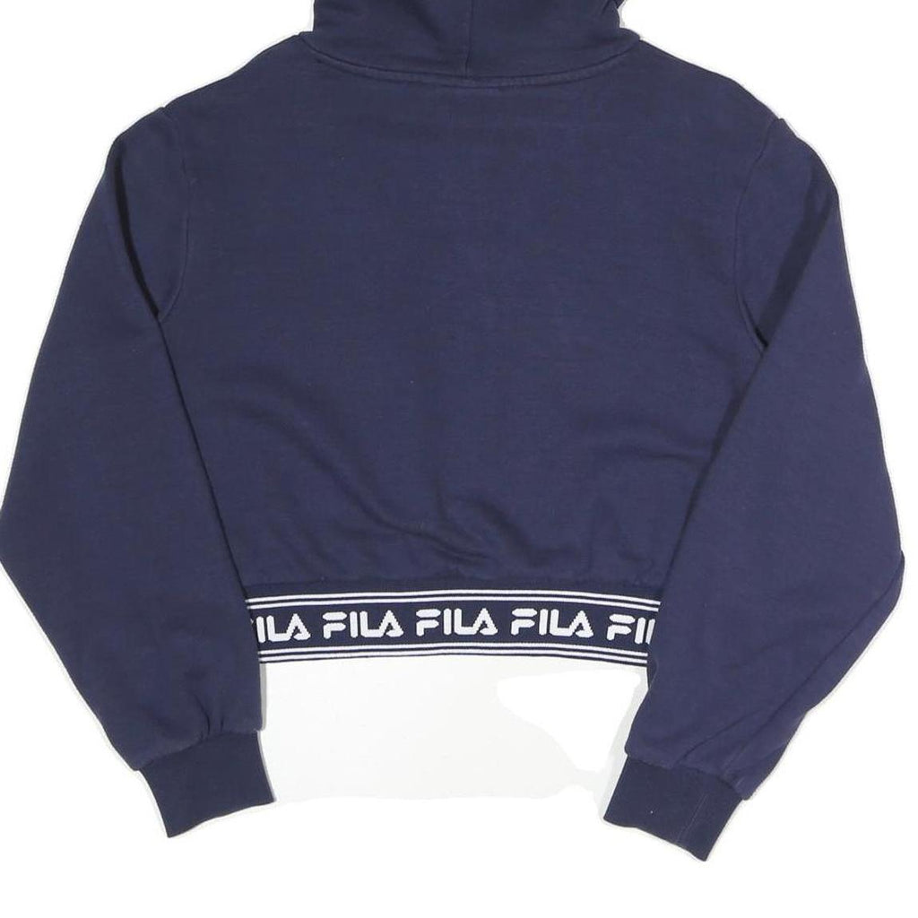 FILA Womens Navy Blue Hoodie UK 12 Cropped Logo Embroidered Sweatshirt
