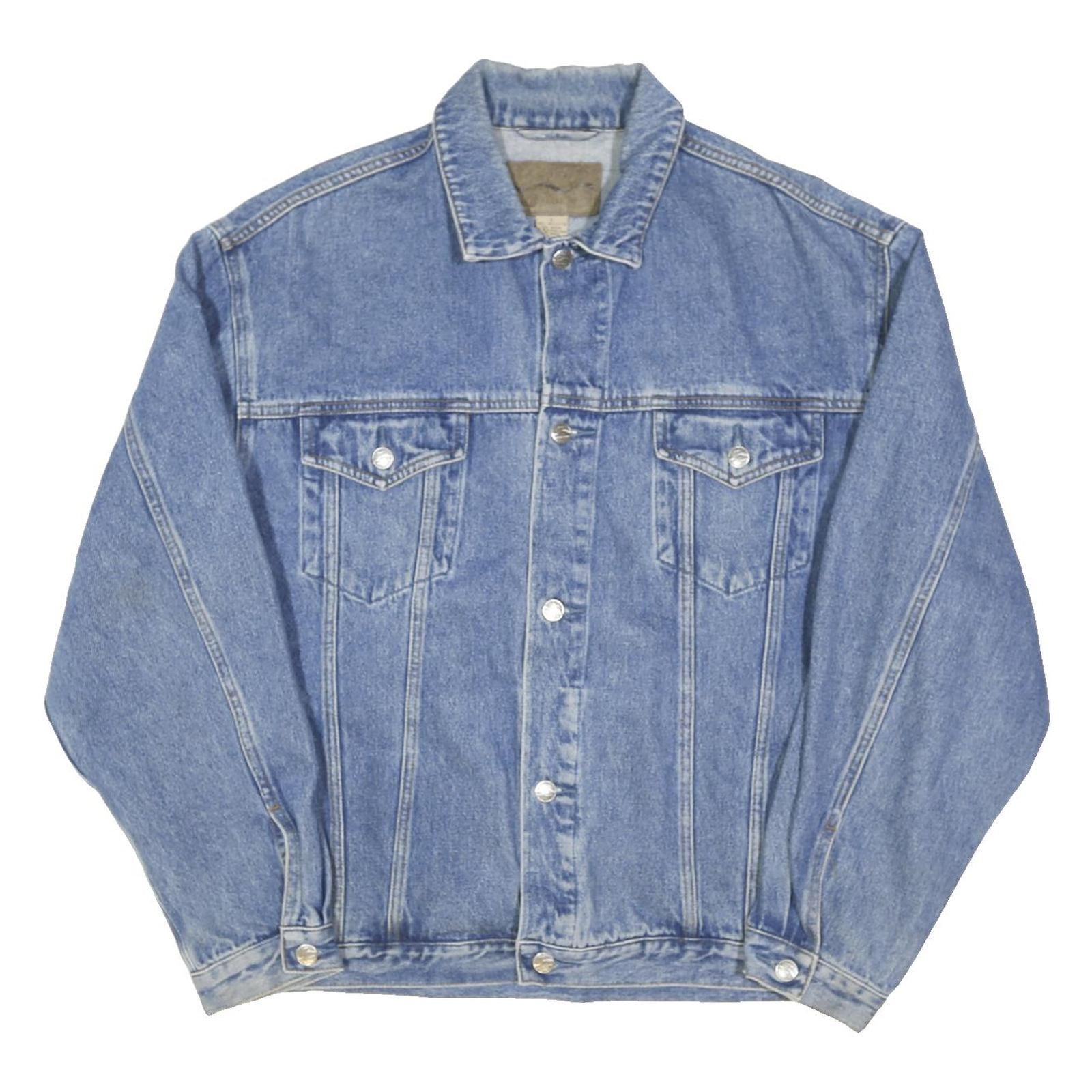 PORT Mens Blue Denim Jacket L Cotton Blend Button Classic Weyrerhaeuser