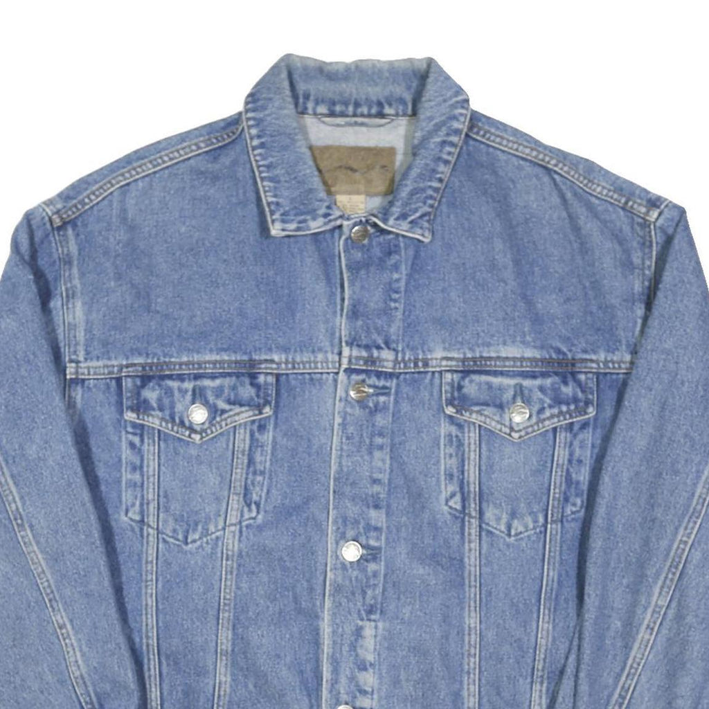 PORT Mens Blue Denim Jacket L Cotton Blend Button Classic Weyrerhaeuser