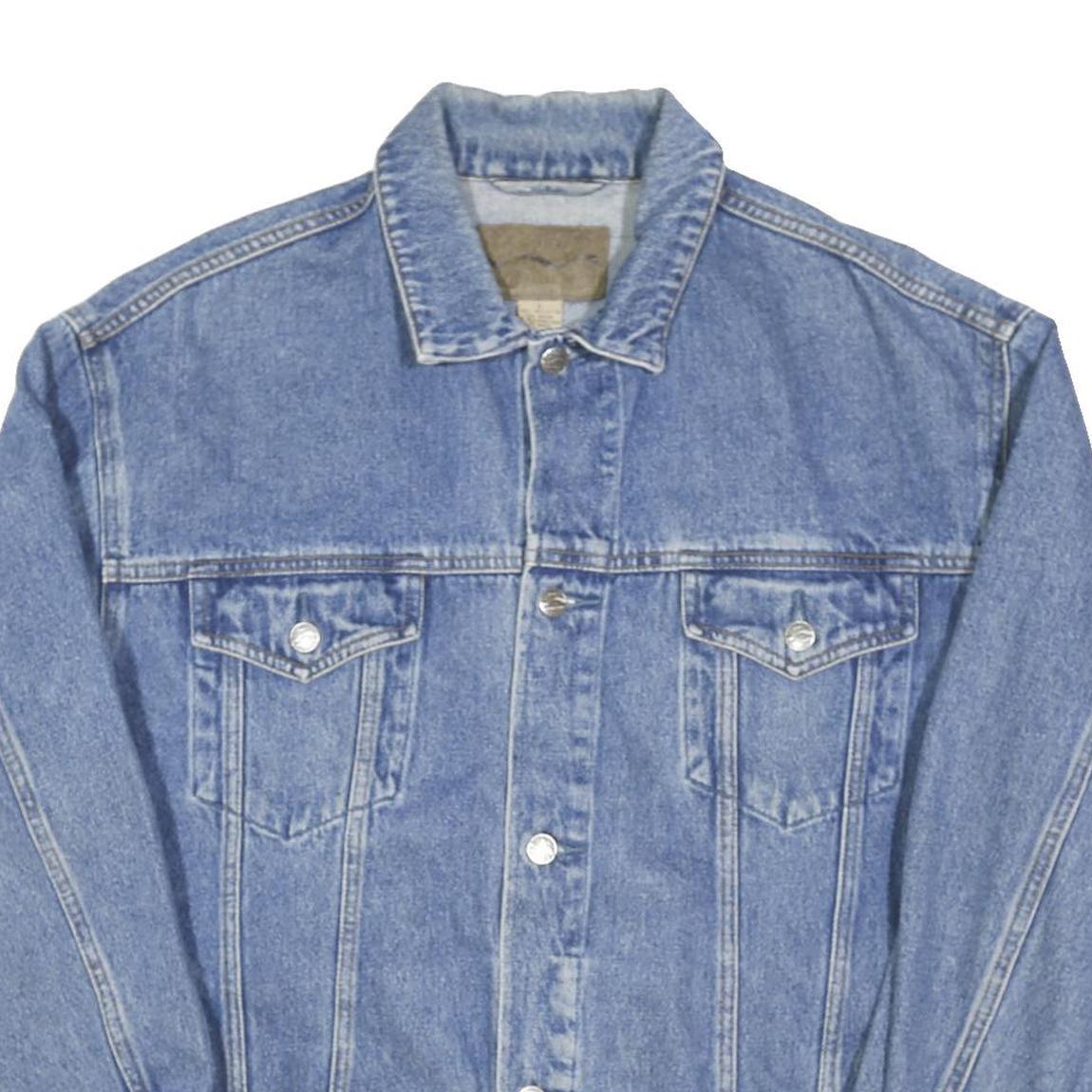 PORT Mens Blue Denim Jacket L Cotton Blend Button Classic Weyrerhaeuser