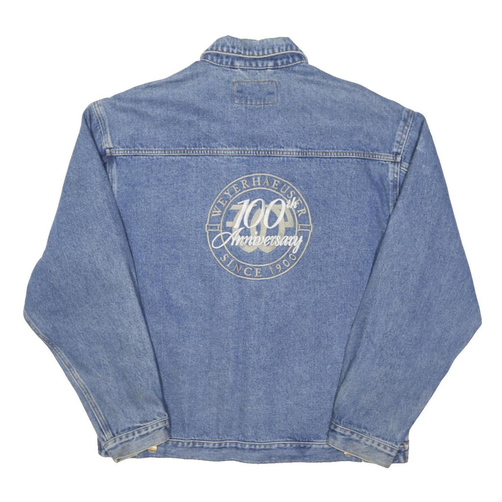 PORT Mens Blue Denim Jacket L Cotton Blend Button Classic Weyrerhaeuser