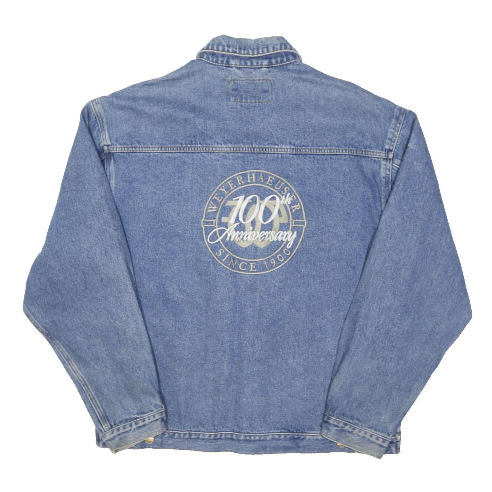PORT Mens Blue Denim Jacket L Cotton Blend Button Classic Weyrerhaeuser