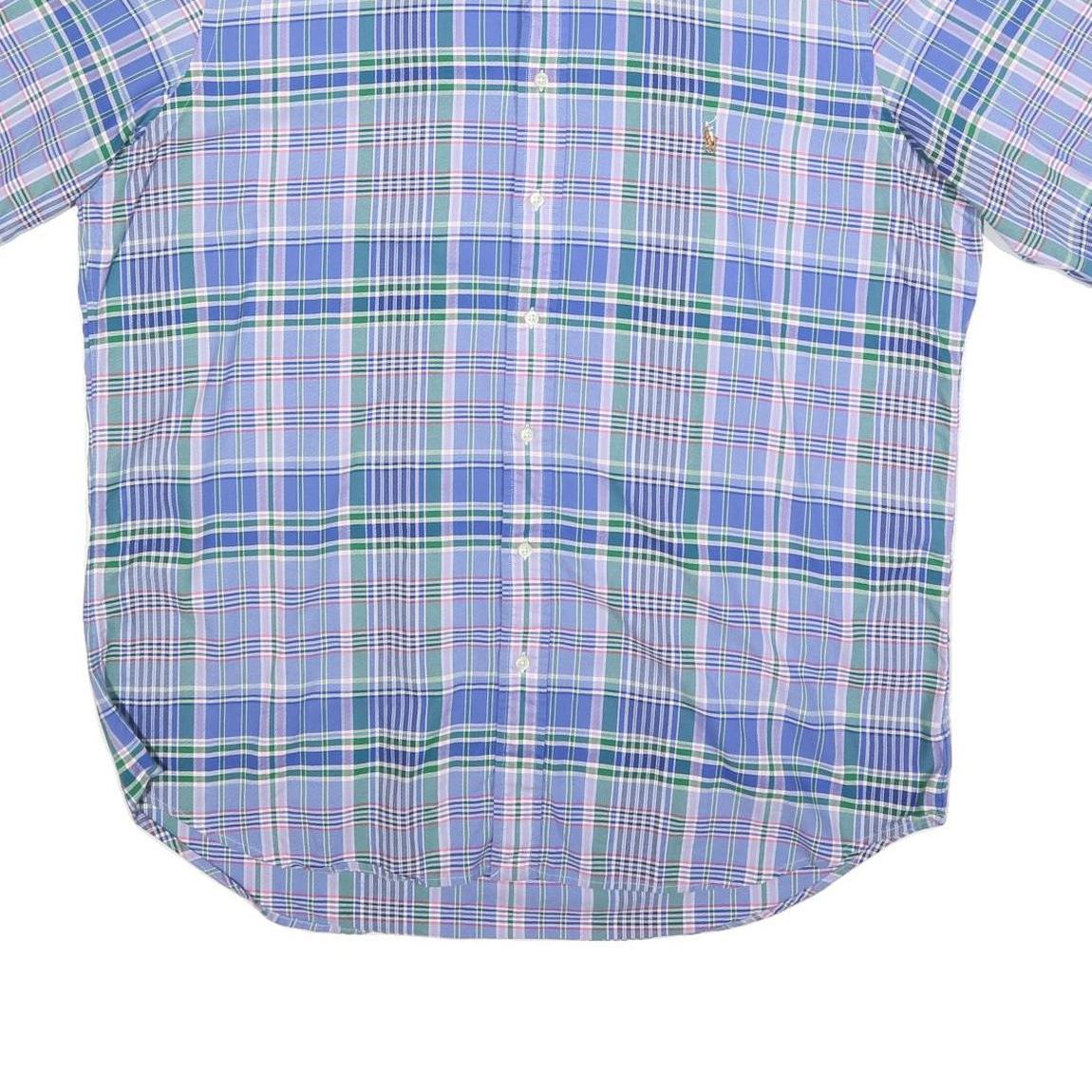 RALPH LAUREN Mens Blue Green Check Shirt XL Cotton Blend Button-Down Short