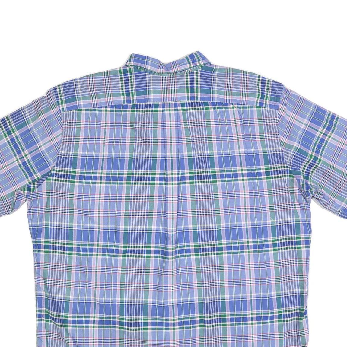 RALPH LAUREN Mens Blue Green Check Shirt XL Cotton Blend Button-Down Short