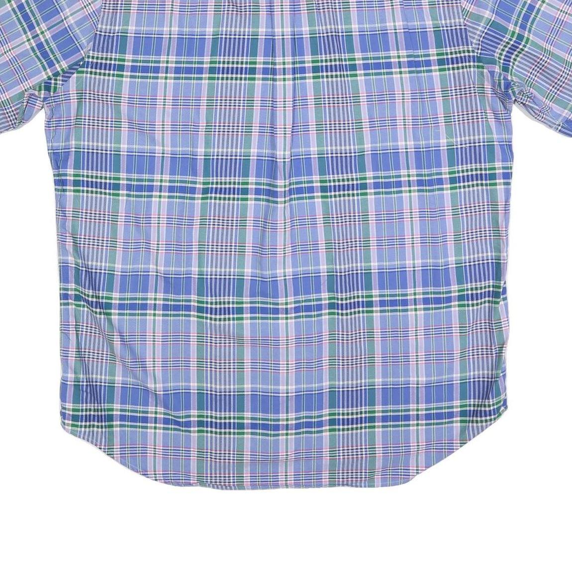 RALPH LAUREN Mens Blue Green Check Shirt XL Cotton Blend Button-Down Short