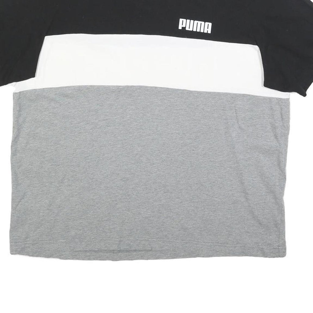 PUMA Mens Black White & Grey Colourblock Graphic T-Shirt XL Short Sleeve Crew