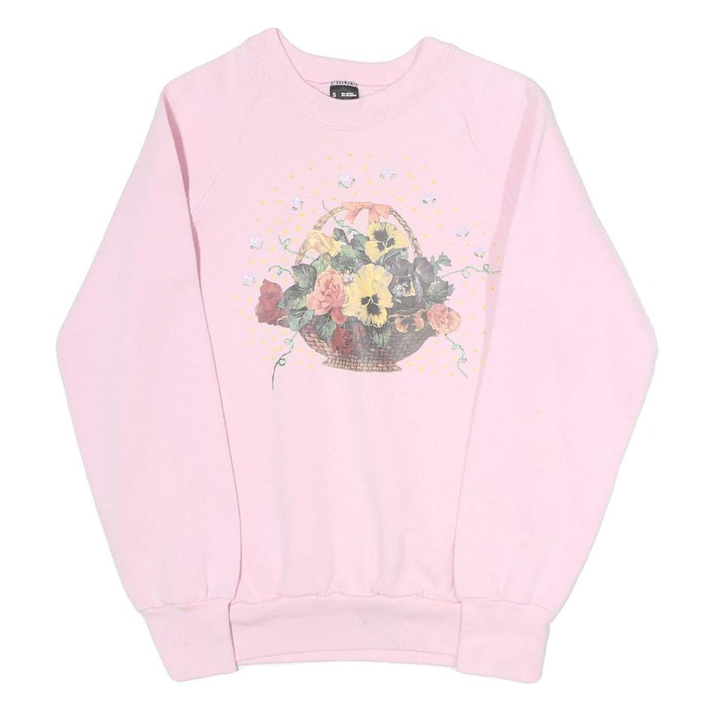 SCREENSTARS Mens Pink Floral Basket Graphic Crew Neck S Sweatshirt Cotton Blend